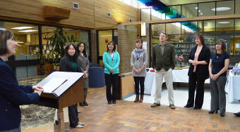 Administrators and faculty attended a luncheon for the delegation at which International Education coordinator Pamela Den Ouden welcomed the visitors.