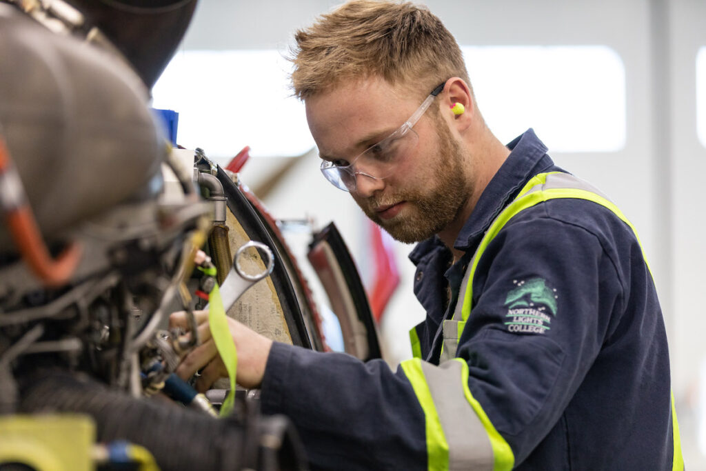 Closeup of trades student at NLC working