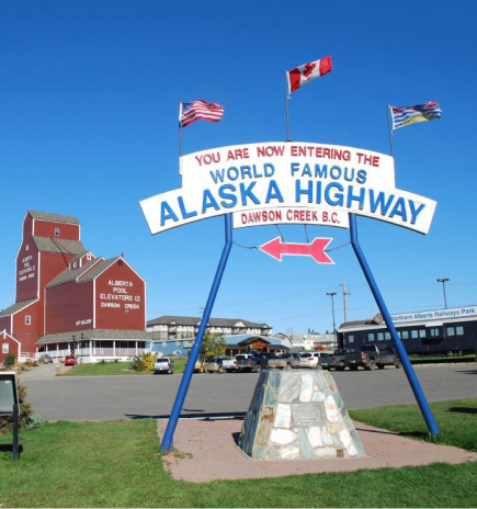 Alaska Highway in Dawson Creek Sign