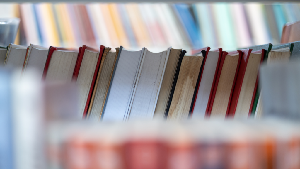 Books in a library all lined up