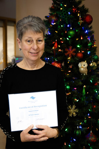 Karen Erickson with her 30 year certificate of recognition