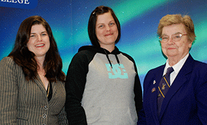  Amy Cosens (right) presented the Fort St. John Elks Lodge #288 awards to Lindsay Pratt and Stacy Trask.	