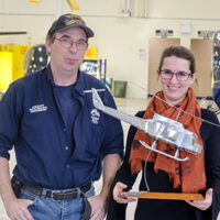 NLC AME instructor Curtis Newby and student Marianne Pelletier from the Dawson Creek Campus who won the Above and Beyond Award – an award given in recognition of the student who demonstrates positive contributions to the improvement of the AME program and participates in extracurricular activities within the program, college, and community.